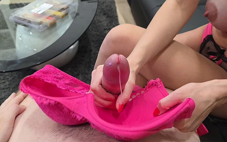 After Fucking and Titjob Wife Gave Me Amazing Handjob with Her Bra (Cherry dream)
