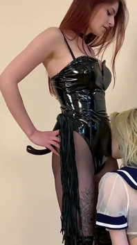 Double Lesbian Domination - Pet Play and Ass Worship with Subby Student Girl
