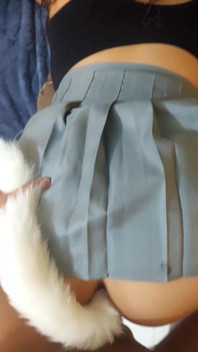 Schoolgirl Fucking Her with a Foxtail in the Ass