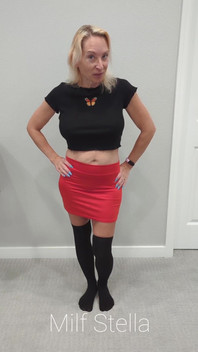 Black Thigh High Socks & Red Mini Skirt