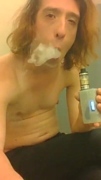 Topless Transgirl Trying Vape Tricks