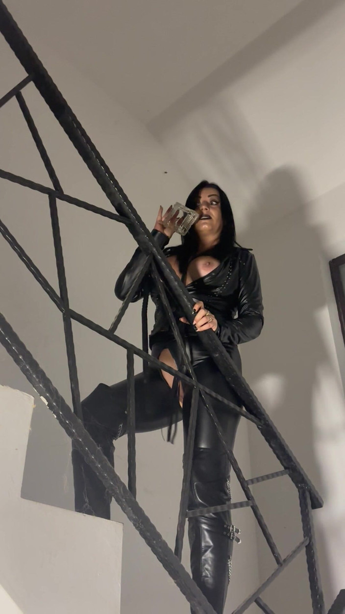 MilfyCalla: Full Leather Mistress Returns for Her Ashtray - Studded Boots and...