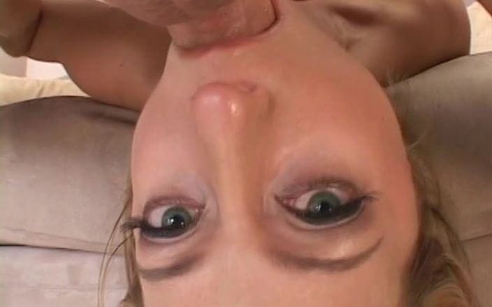 Group Bang: Blonde slut gags while deep throating three large cocks in...