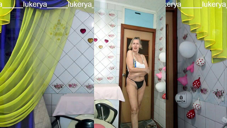 Lukerya: 今天又一次，老开朗的Lukeya和用户调情，并用她穿着白色衣服悬挂的自然胸部引诱他们