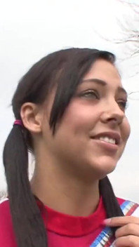 Sexy little brunette teen girl loves to ride a huge cock in her shaved pussy