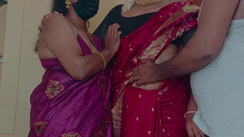 Laxi ammu: Sisters Enjoying Threesome Romance in Bed with Neighbour Batchelor Men