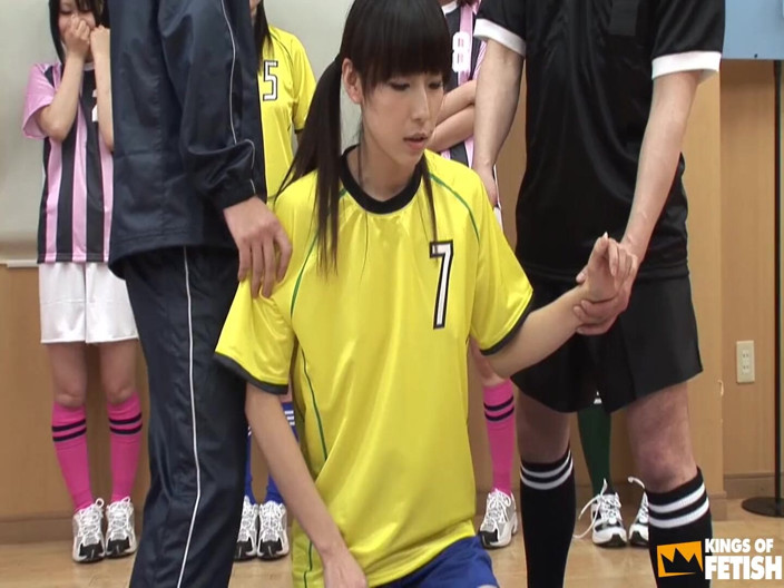 Pure Japanese adult video ( JAV): Japanese football girl blows two men in front of her...