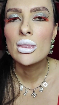 Vita läppstift franska kyssar från perfekt latex bimbo