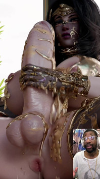 Big Breast Long Hard Cock Futa Strokes Herself off and Shoots Pure Golden Cum All Over the Place