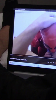 Gift to My Biggest Fan: Handjob in Gloves, While Is Watching One of My Vids, with Cumshot