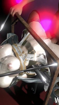 3D söt slampa Asiatisk cosplay -modell har sin första gång bdsm -sex