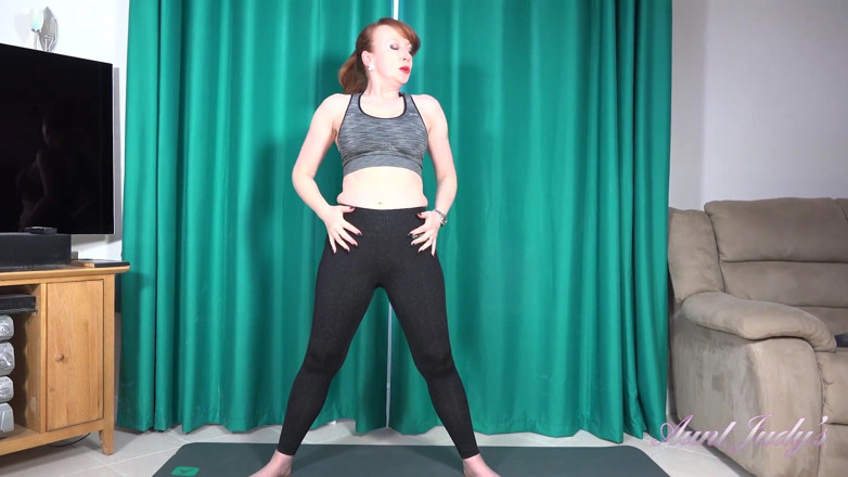 Aunt Judy's: AuntJudys - Busty 56yr-old Stepauntie Red's big tit workout