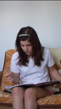 Sexy Teen Making Her Homework in Tight Short Pants
