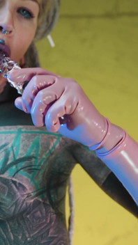 Sexy Tattooed Girl in Latex DP Herself with Toys