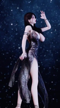 Glossy Korean-style Beauty, Seductive Evening Gown, High Heels, Big Boobs, Big Butt, Shaved Pussy, Tight Pussy
