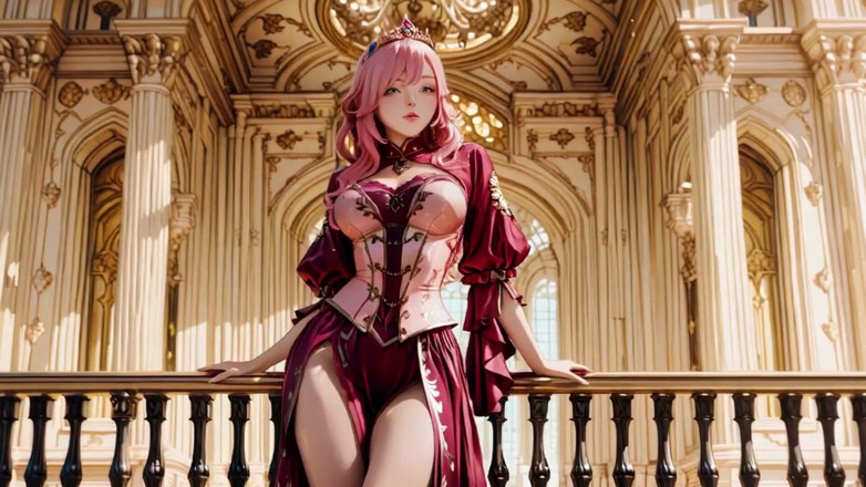 Seraphina Vale: Crimson Throne, korunovace růžové královny! Hluboké červené hedvábí, zlatý pohár a...