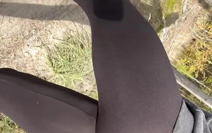 Apomit: Walking around in see-through leggings in a park part 2