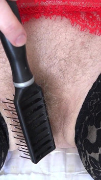 Mature Hairy Pussy Cums From a Comb Close-up. Amateur Fetish with a Plump Pubic Mound and Bush.