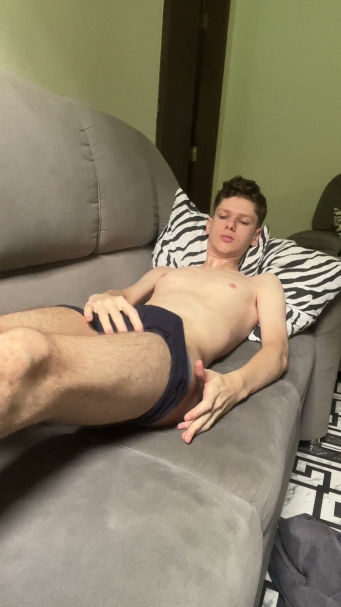 Kedoimath: Skinny Twink Showing Everything in the Couch with His Big...