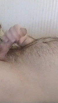 Chubby Gay Masturbating on Bed and Cum to Hairy Belly