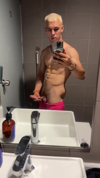 Handsome Blonde Fingering His Dick in the Train Toilet