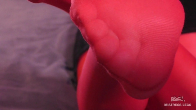 Mistress Legs: Sexy Mistress legs in sheer red pantyhose foot teasing