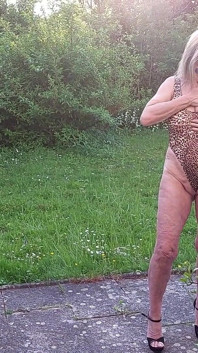 Martina in a Shiny Leopard Swimsuit