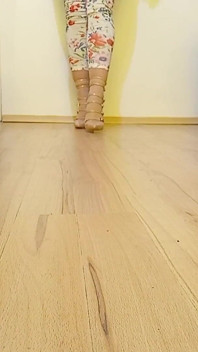 Crossdresser Walks in Sexy Nude Pointed Toe Strappy High Heels