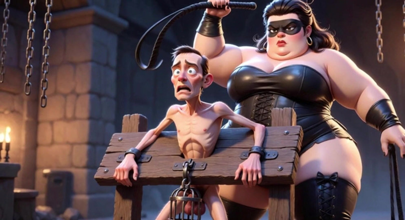 Anime Hentai: Dikke Dominatrix zwepen slaven gekooide penis - extreme vernedering
