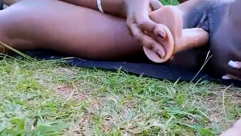 African Beauties: MILF Nikkie and Her Teen GF Dildo Fuck in Park