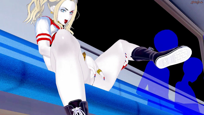 Hentai_Smash: Харлі Квінн тре і пестить пальцями свою пизду в метро - комікси DC хентай.