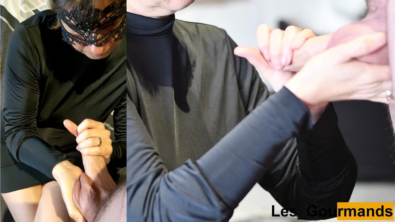 Les Gourmands: MILF sucks in black dress and gets cum on face