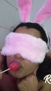 Naughty Girl Licking Dick and Lollipop Blindfolded