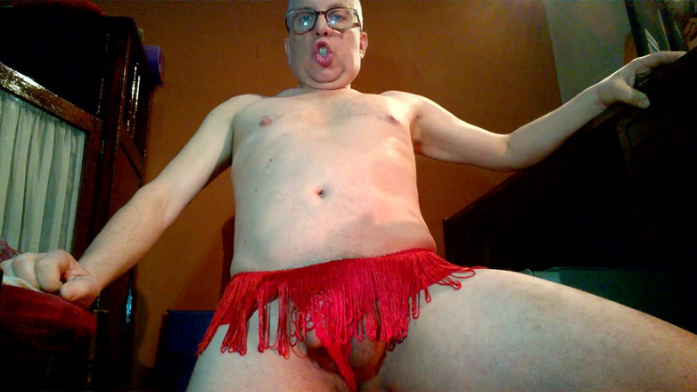 Dildo Man and Cross Hard Sex: Cumshot with red panties and prolapse