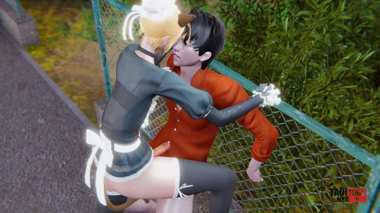Yaoitube: Yaoi - sexy kattenmeid femboy wordt in het openbaar geneukt