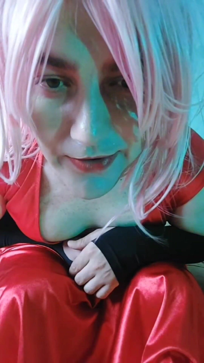 Kitty_Cross: Red Dressed Sexy Cute Young Femboy with Pretty Boobs