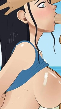 Nico Robin sahilde Nami'nin erkek arkadaşı tarafından küçük bir sürtük gibi boğazını siktiriyor