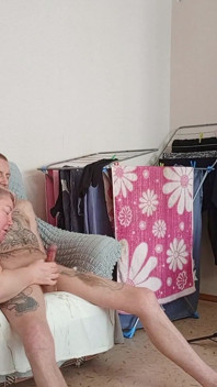 Sucking My Stepson's Dick Until He Gets a Cumshot While We're Alone at Home