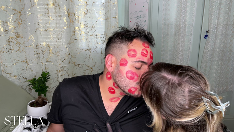 Stellafatale: Red Lipstick Kisses Cover His Entire Face