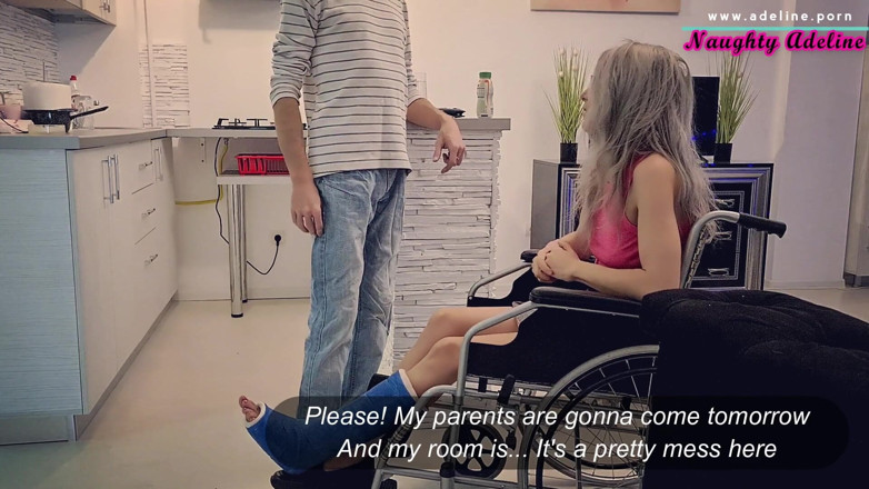 Naughty Adeline: Weak Girl with Broken Ankle Sucks Dick for Assistance