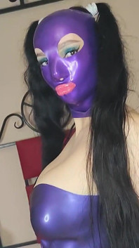 Blowjob and Lipjob in a Latex Mask, Cum on the Balloon and Tons of Sweat