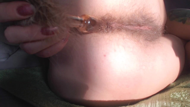 Risky Hairy Couple: Girl Playing with Her Hairy Asshole Tail
