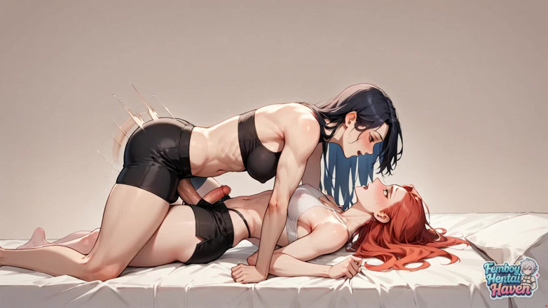 Femboy Hentai Haven: Lelaki Pondan kotor: shemale berambut merah dengan pancutan mani dipenuhi...