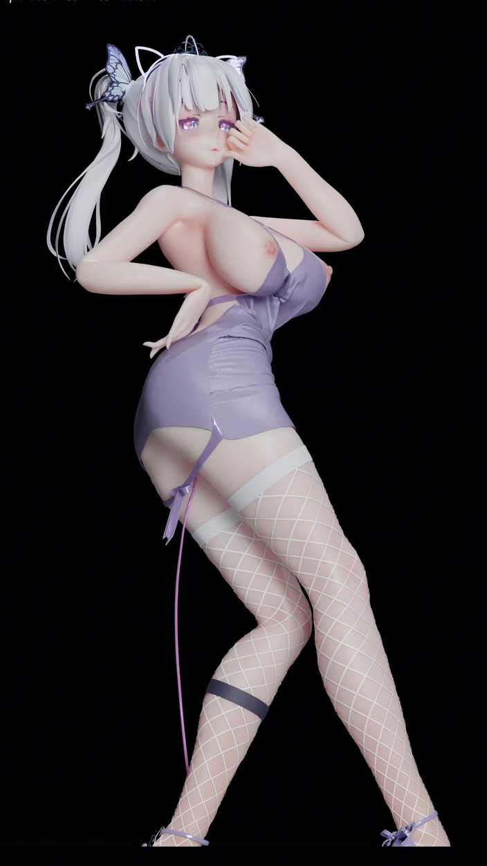 MikuMotion: Exid - ホットピンクホワイトのフィッシュネットストッキング;バットプラグ;ツインポニーテール