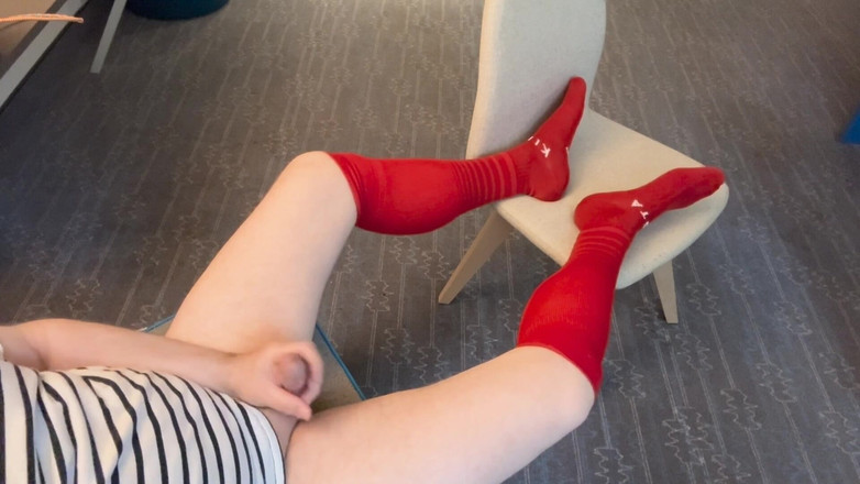 Passion for Socks: Long Red Team Socks, Cum on Socks