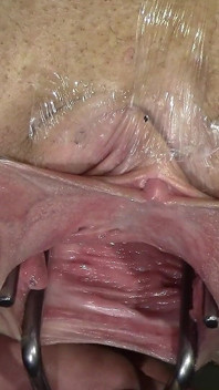 Far Spread Pussy Even Further Open and with Dildo Working Close up, Looking Inside and Squirt