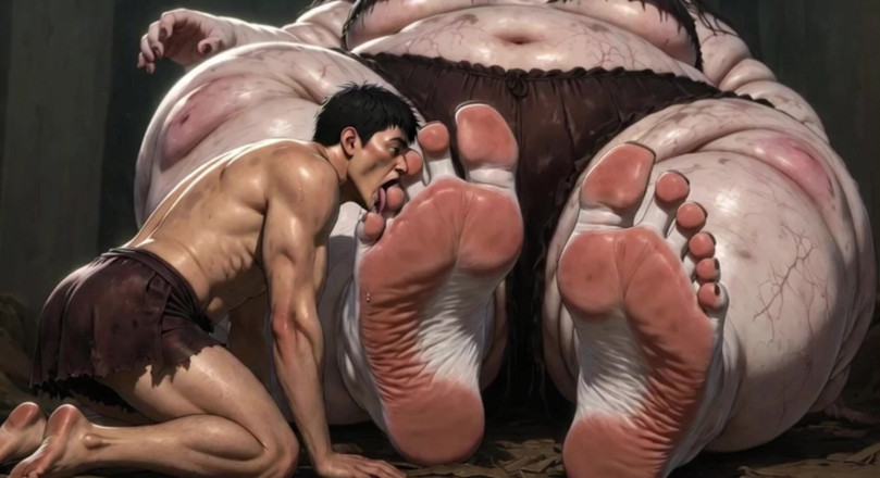 YOUR BEST FANTASY: Ogromna otyła gigantka BBW - niewolnica liże swoje gigantyczne stopy w...