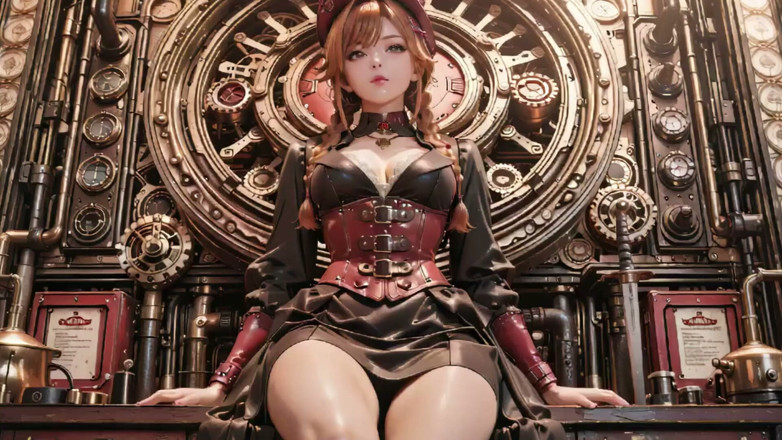 Seraphina Vale: Ducesa Steampunk! Fată mecanică cu părul roșcat tachinând în sala de...