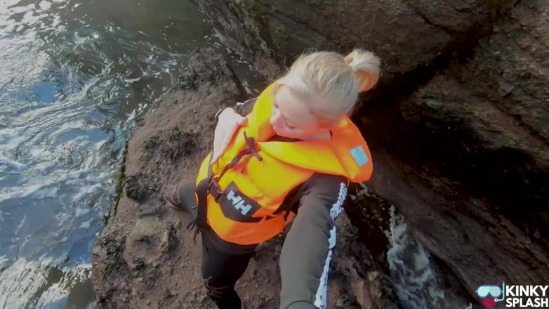 UKCuteGirl Lucy Lauren: Bright Orange Helly Hansen Life Jacket Strap Play