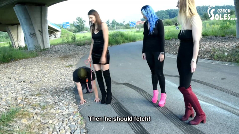 Czech Soles - foot fetish content: Walking a foot slave out with her 2 friends